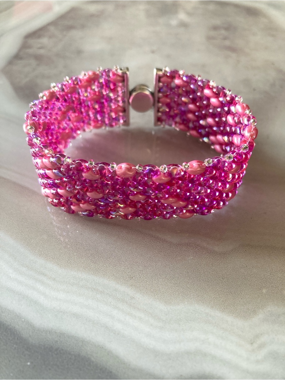 ✨Pink Whimsy Handmade Beaded Cuff Bracelet with Designer Clasp✨ - Picture 5 of 5